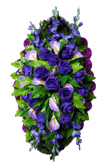 Премиум-венок — фиолетовые розы и ирисы