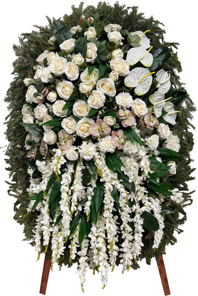 Венок Авторский RT №7 на стойке с натуральным еловым лапником (130 см)